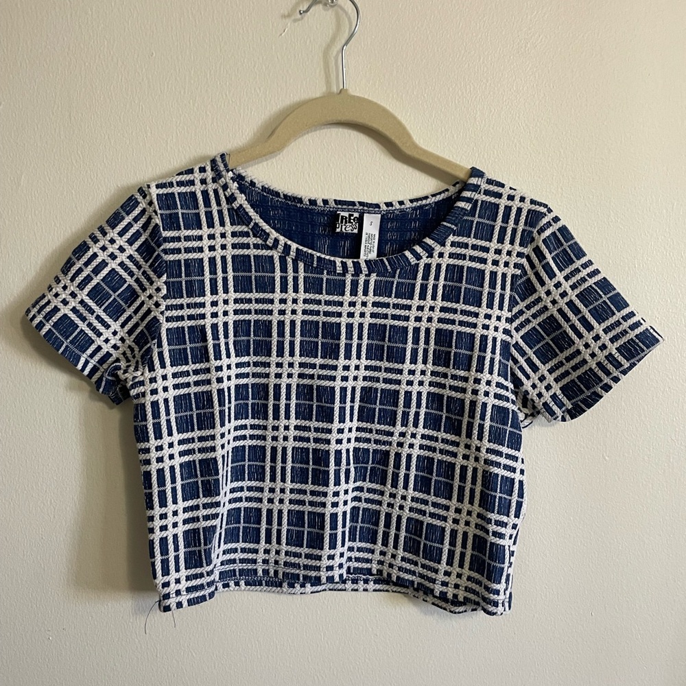 Blue and White Plaid Crop Top